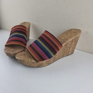 Montego Bay Club Slide Slip On Cork Multicolor Stretch Wedge Sandals Wmns Size 9